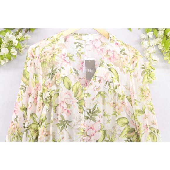 J. Jill Women's Long Sleeve Floral Ruffle Trimmed Button Front Blouse Sz S NWT - Picture 3 of 6